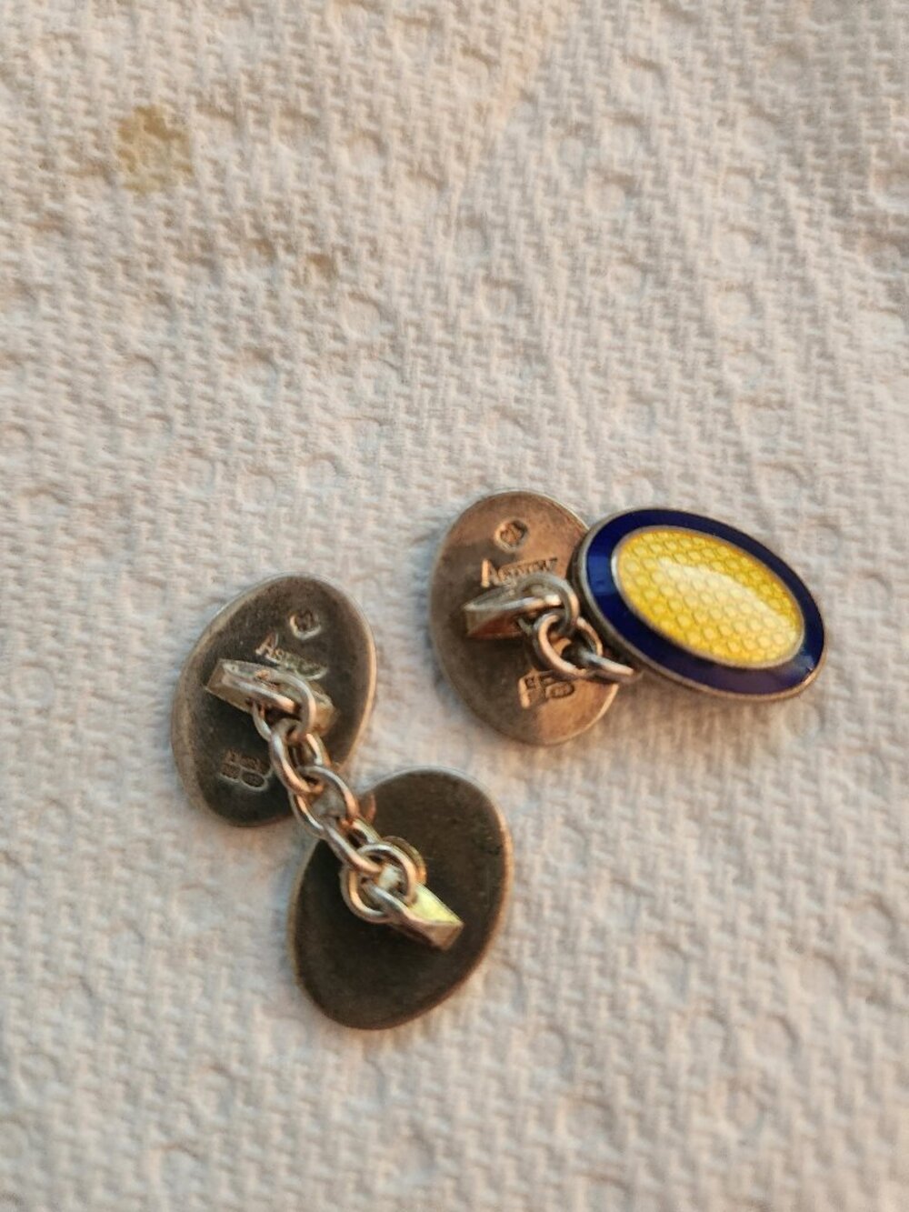 Vintage Asprey London Sterling Silver & Guilloché Enamel Chain Cufflinks